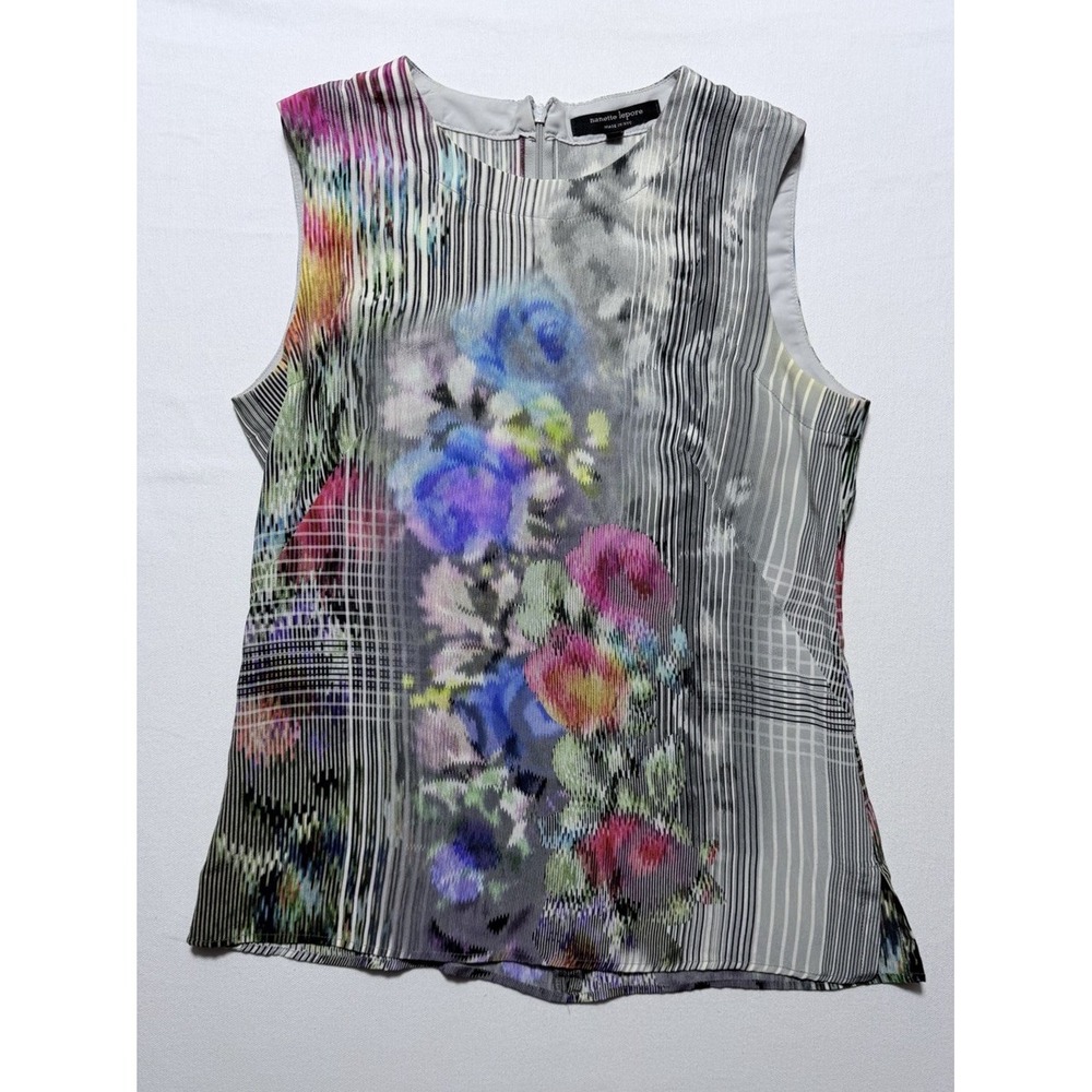 Nanette Lepore Silk Blouse Women 4 Multi Color Good Floral Artistic Sleeveless - Picture 2 of 11